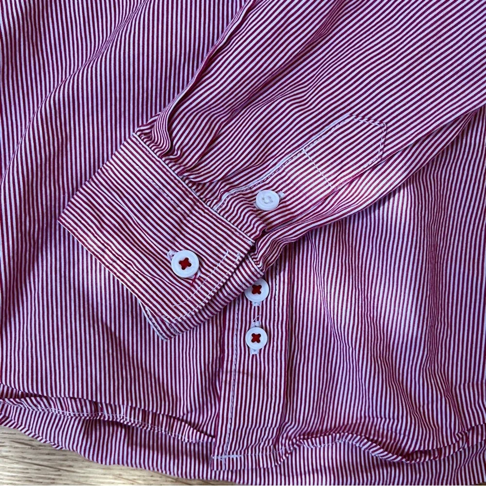 Jacadi Boys Red And White Striped Button Down Collared Shirt Size 4T/4 Years